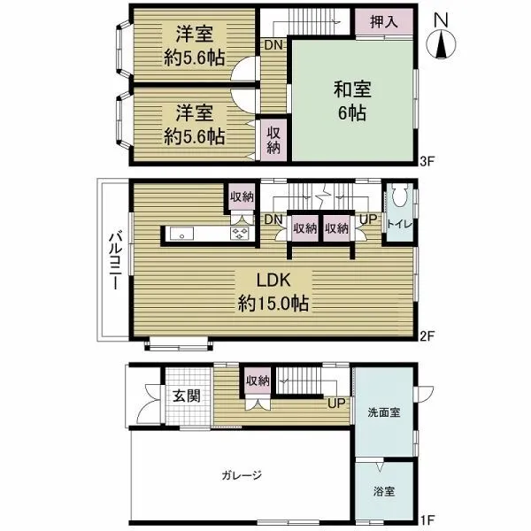大阪市北区大淀北2丁目 鉄骨造3階建、3LDK、シャッター付ガレージあり♪