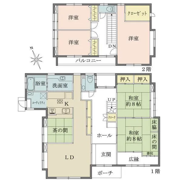 杉並区高井戸東2丁目 LDK約21.7帖、全居室6帖超のゆとりある住空間。LDの茶の間スペースは掘炬燵としても利用可能。