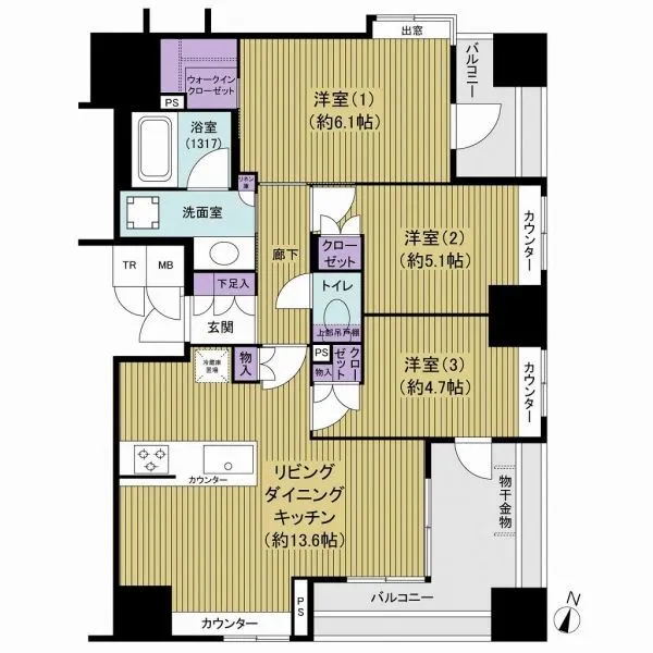 レグノ・ドウェル亀戸 全居室収納つき、独立性の高い3LDK